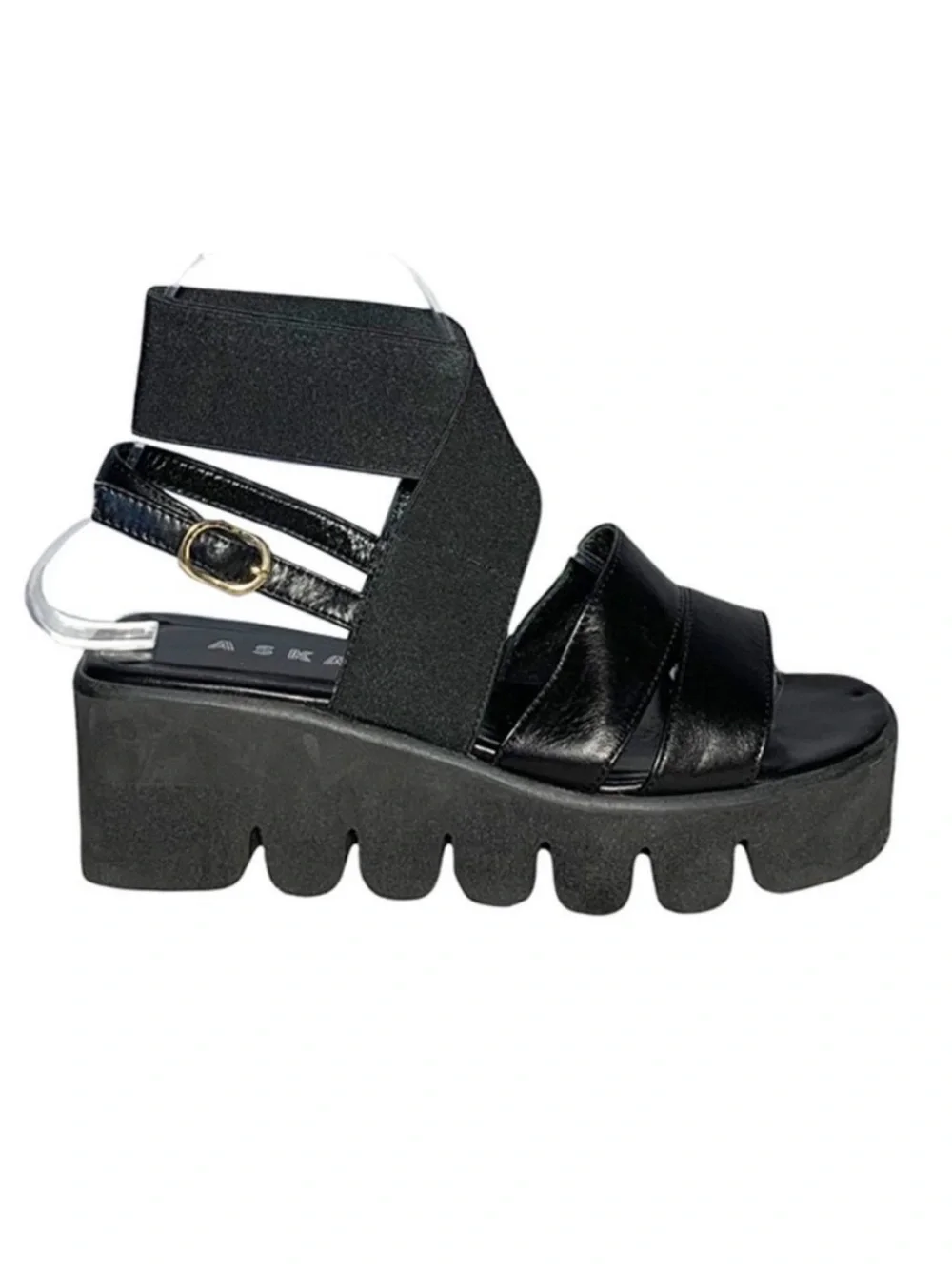 ASKA Black Harper Leather Slingback Chunky Platform Sandals 6.5